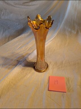 2/80$ Fenton Iridescent Amber Ruffled Top Vase